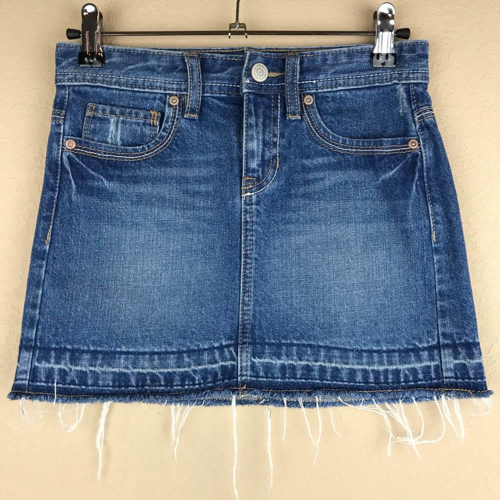 Girls Old Navy Distressed Raw Hem Denim Skirt- 8